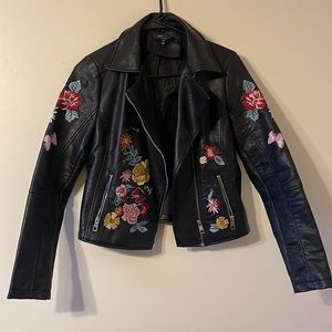 Romeo + Juliet floral embroidered leather jacket
